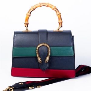 Gucci Striped Dionysus Medium Bamboo Top Handle Bag